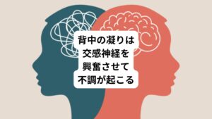 背中の筋肉のこりや肩こりが胃腸の働きと関係していることは多々あります。
背中や肩は、ストレスに反応しやすい自律神経の交感神経と密接に関係しています。

背中の筋肉が硬くバキバキに凝ってしまうと交感神経が過剰に刺激されてしまいます。
交感神経の過剰な興奮が起こると以下のような不調が起こりやすくなります。
・食欲不振
・消化不良
・胸やけ
・吐き気
・胃痛
・神経性胃炎
・胃潰瘍
・十二指腸潰瘍
・胆のう炎

そのため背中や肩の血行循環が改善できると交感神経の興奮が鎮まります。
結果的にそれが胃痛や神経性胃炎、胸やけ、ストレス性胃潰瘍などの症状が解消され、新たな不調への予防にもつながります。