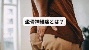 坐骨神経痛は、腰から足にかけて伸びる「坐骨神経」が圧迫や炎症を受けることで起こる症状の総称です。病名ではなく「症状名」であり、腰椎椎間板ヘルニアや脊柱管狭窄症などが原因となることが多いです。
坐骨神経は人体で最も長い神経であり、腰から臀部、太もも、ふくらはぎ、足先まで広範囲に分布しています。そのため「坐骨神経痛 どこが痛い？」という疑問が多く検索されるのです。