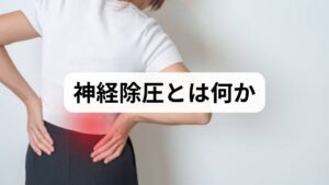 神経除圧は、脊柱管内や椎間孔で神経を圧迫している原因（椎間板突出、骨棘、靭帯肥厚など）を取り除き、神経の圧迫を軽減する治療です。保存療法（薬物療法・理学療法・神経ブロック）で改善しない間欠性跛行や進行性の筋力低下、排尿障害がある場合に適応となることが多く、画像所見（MRI）と臨床症状の一致が重要です。
